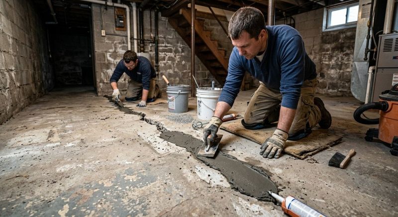 Cracked Basement Floor Repair in Brookline, MA